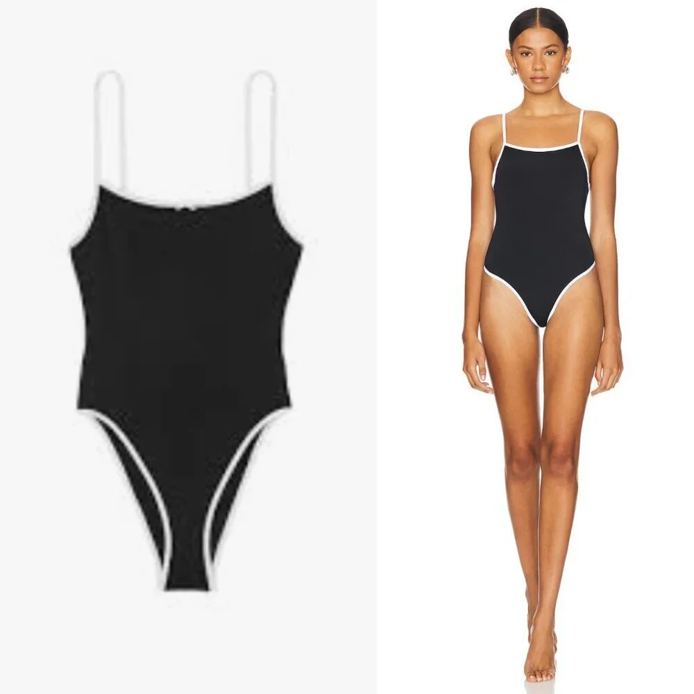 New! PINK by Frankie's Bikinis Black One Piece Swimsuit Size Small 41833
